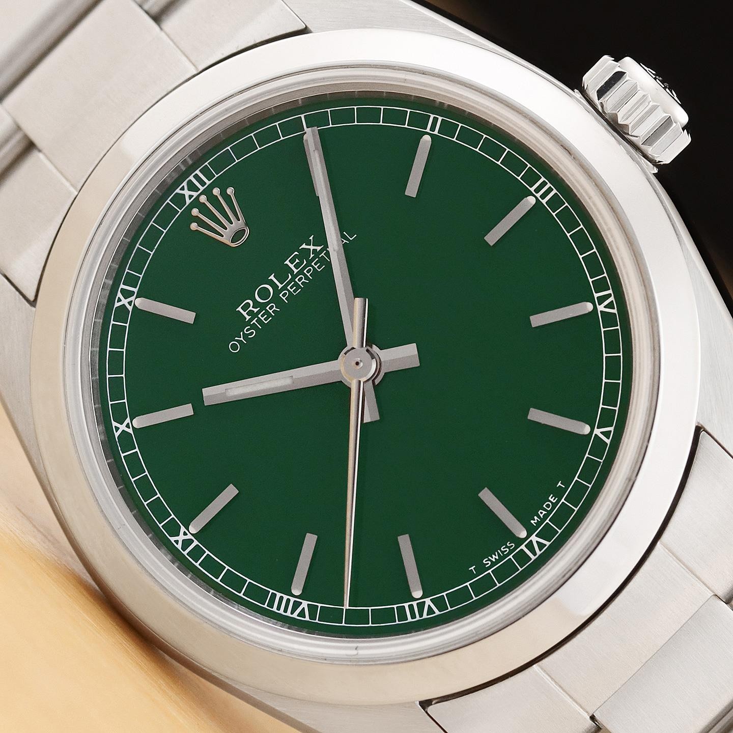 ROLEX OYSTER PERPETUAL 77080 UNISEX GREEN STAINLESS STEEL OYSTER WATCH
