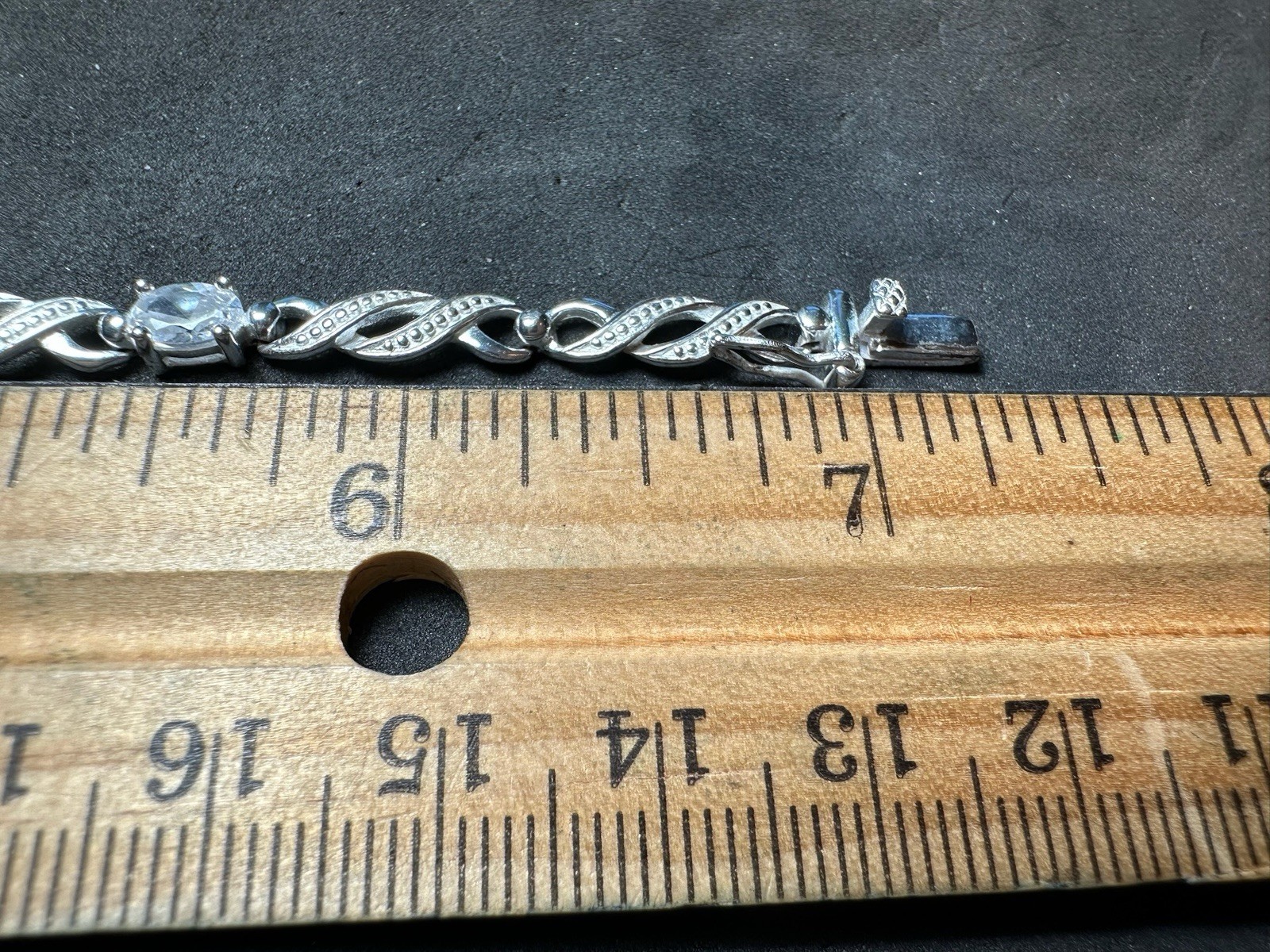 8.0g Vintage 925 Sterling Silver CZ Tennis Bracelet Wave Link Box Clasp M 7.2 in