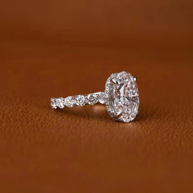 14K White Gold Plated 3.50Ct Real Moissanite Oval Cut Wedding Engagement Ring