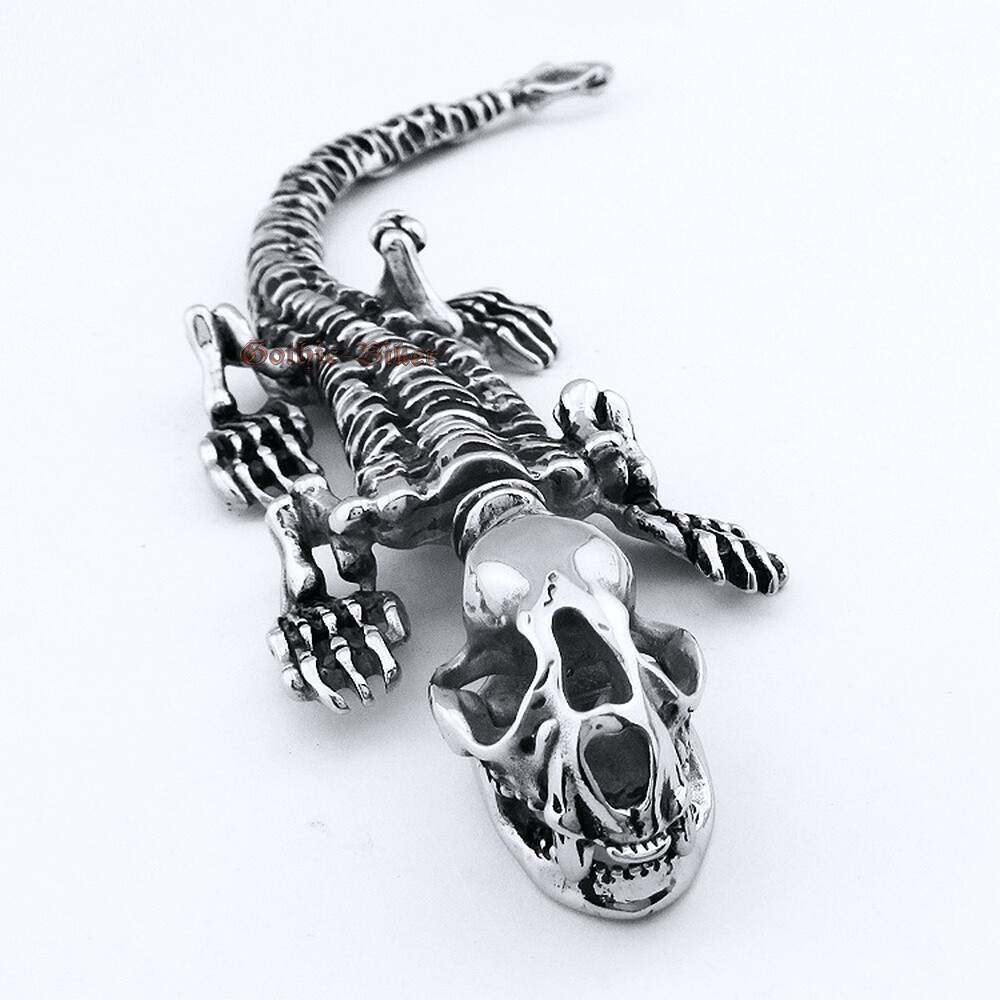 Mens Boys Punk Huge Heavy Dinosaur T Rex Skeleton Skull Stainless Steel Bracelet