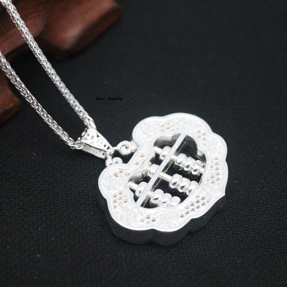 Pure S999 Sterling Silver Pendant Women Men Hollow Abacus Pendant 9-10g 37*31mm