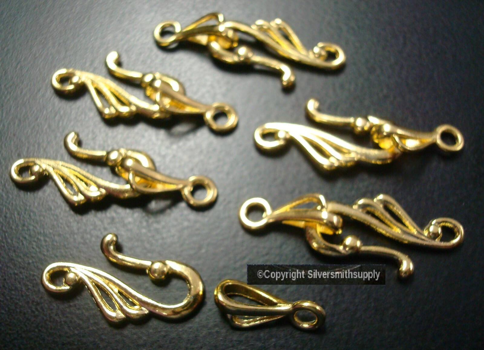 6 Hook & eye clasp sets for necklace bracelets anklets Bright gold plated fpc243