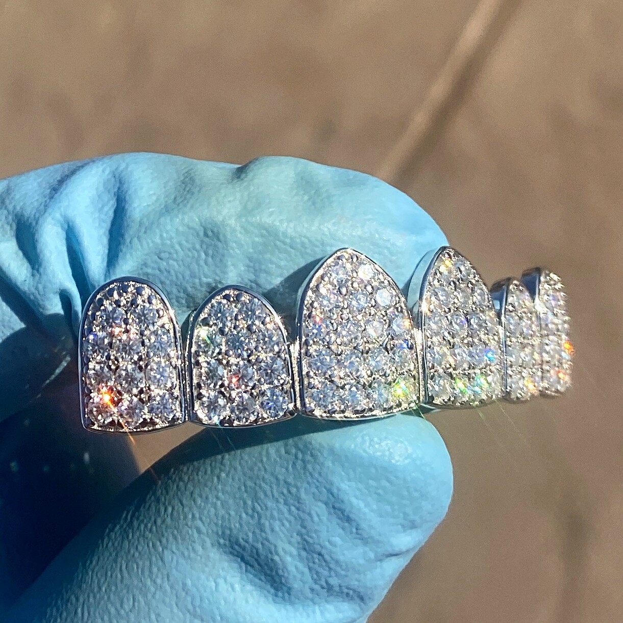 Real 925 Sterling Silver Teeth Grillz Moissanite Micro Pave Iced Flooded Out