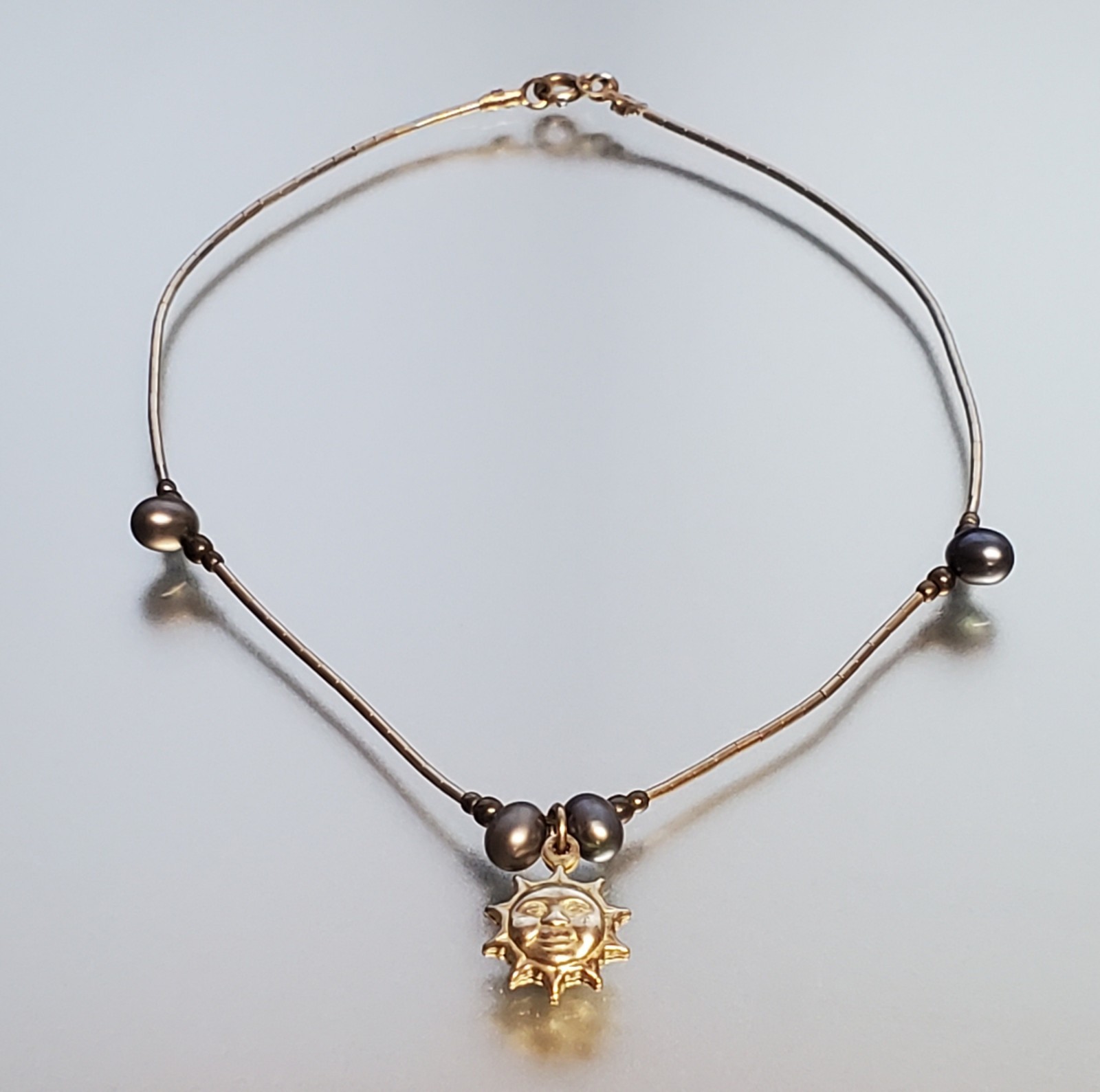 VTG 925 MEX Sun Face Anklet 9.5in Sterling Silver 3gtw Celestial Mexico Beach