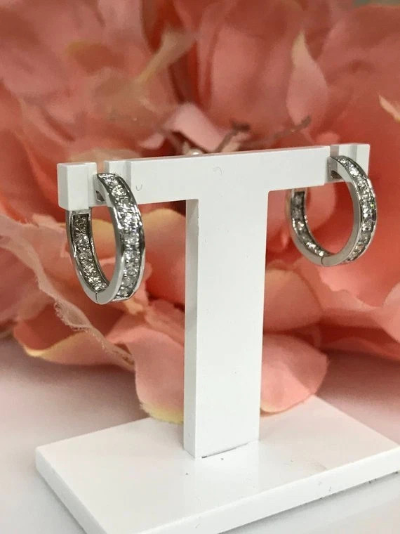 1 CT Round Inside-Outside Real VVS1 Moissanite Hoop Earrings 925 Sterling Silver
