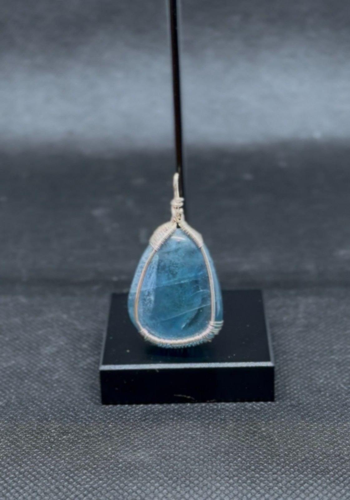 Blue Fluorite Sterling Silver Wire-Wrapped Pendant 18g 1.5in