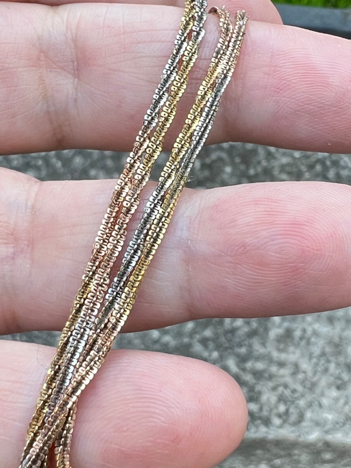 VINTAGE 14K TRICOLOR GOLD TWISTED SNAKE CHAIN UNIQUE RARE FIND USSR ERA STAMP