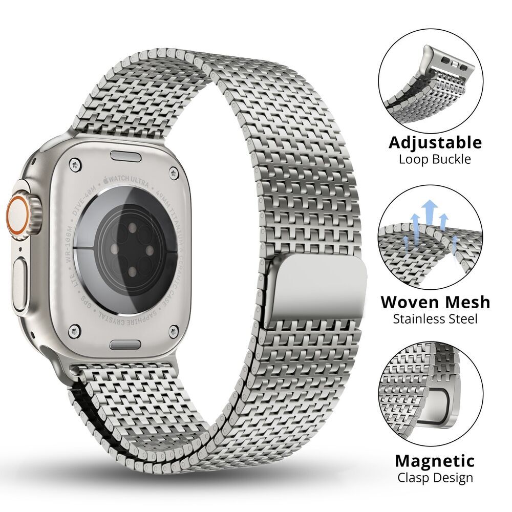 Stainless Steel Mesh Band for Apple Watch 10 9 8 7 6 SE 42/44/45/46/49mm Ultra 2