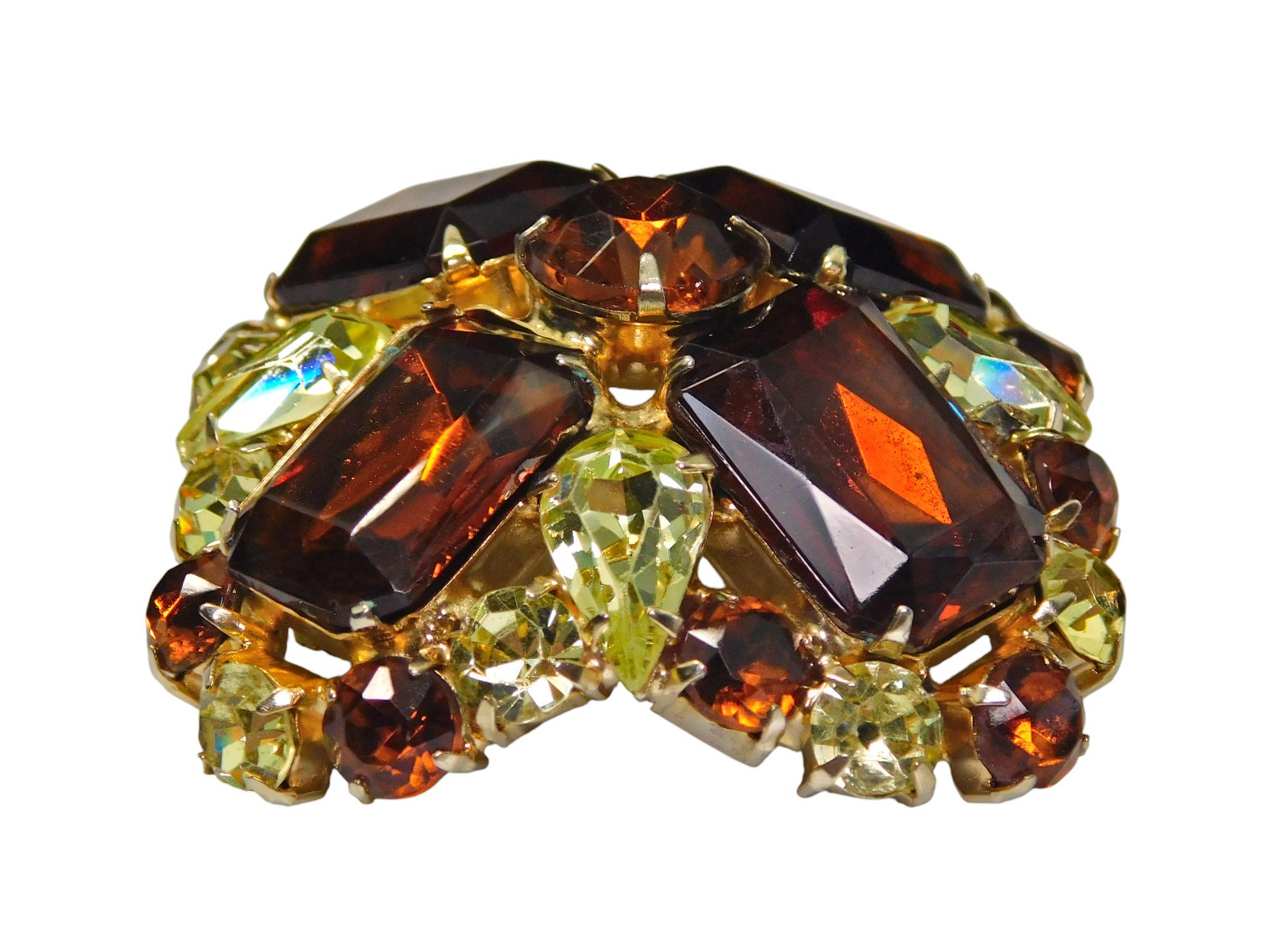 Vintage Jonquil & Topaz Rhinestone Brooch