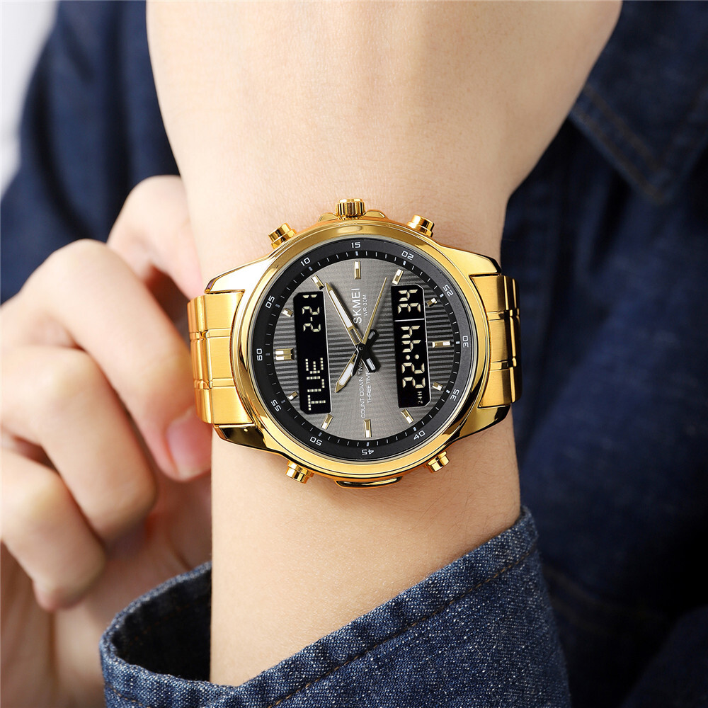 NEW Men Quartz Watch Silver Steel Digital Wristwatch Male Sport LED Watch Gifts