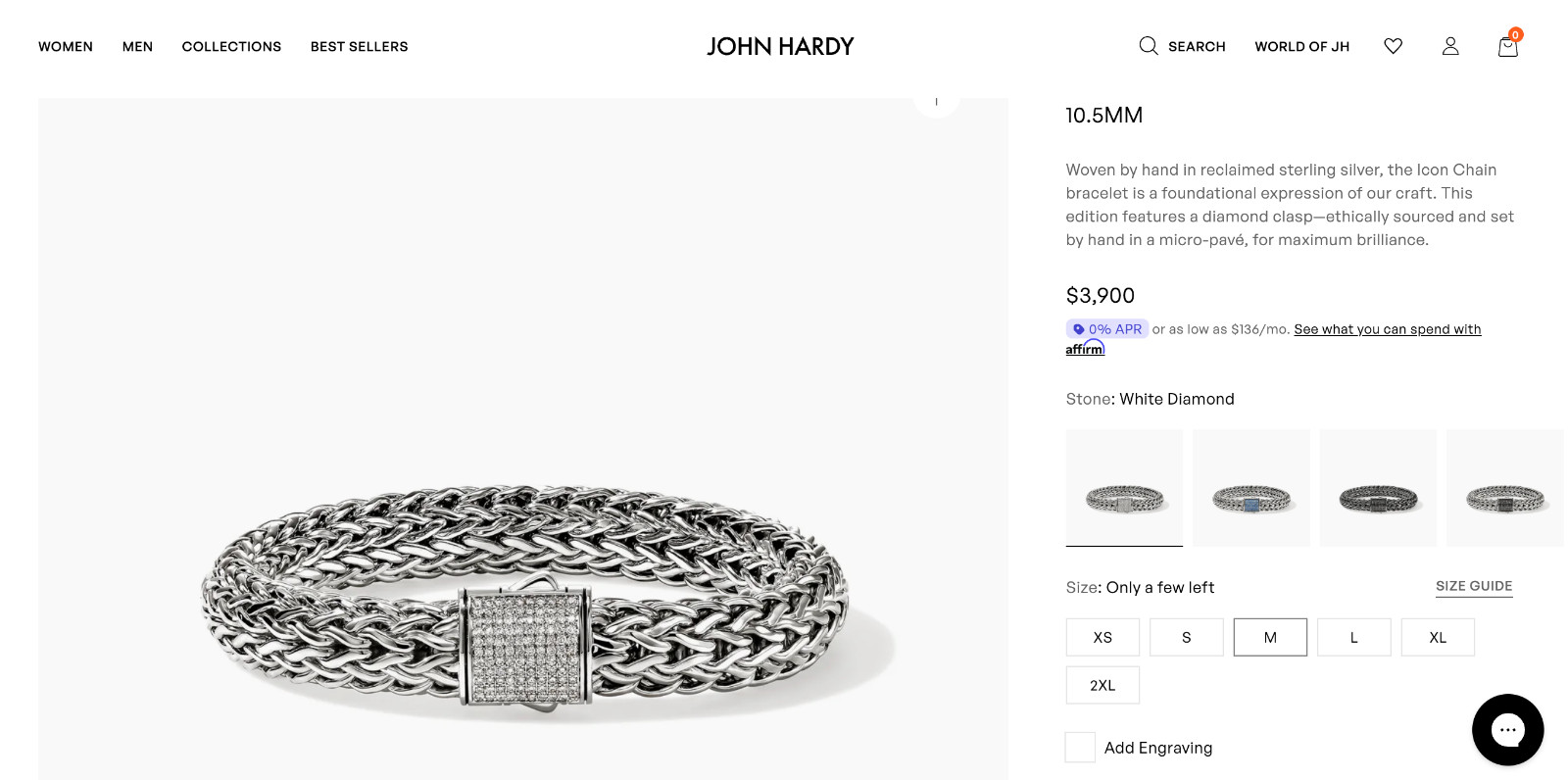 John Hardy 2001 Diamond 10.8MM Bracelet 18K , 925