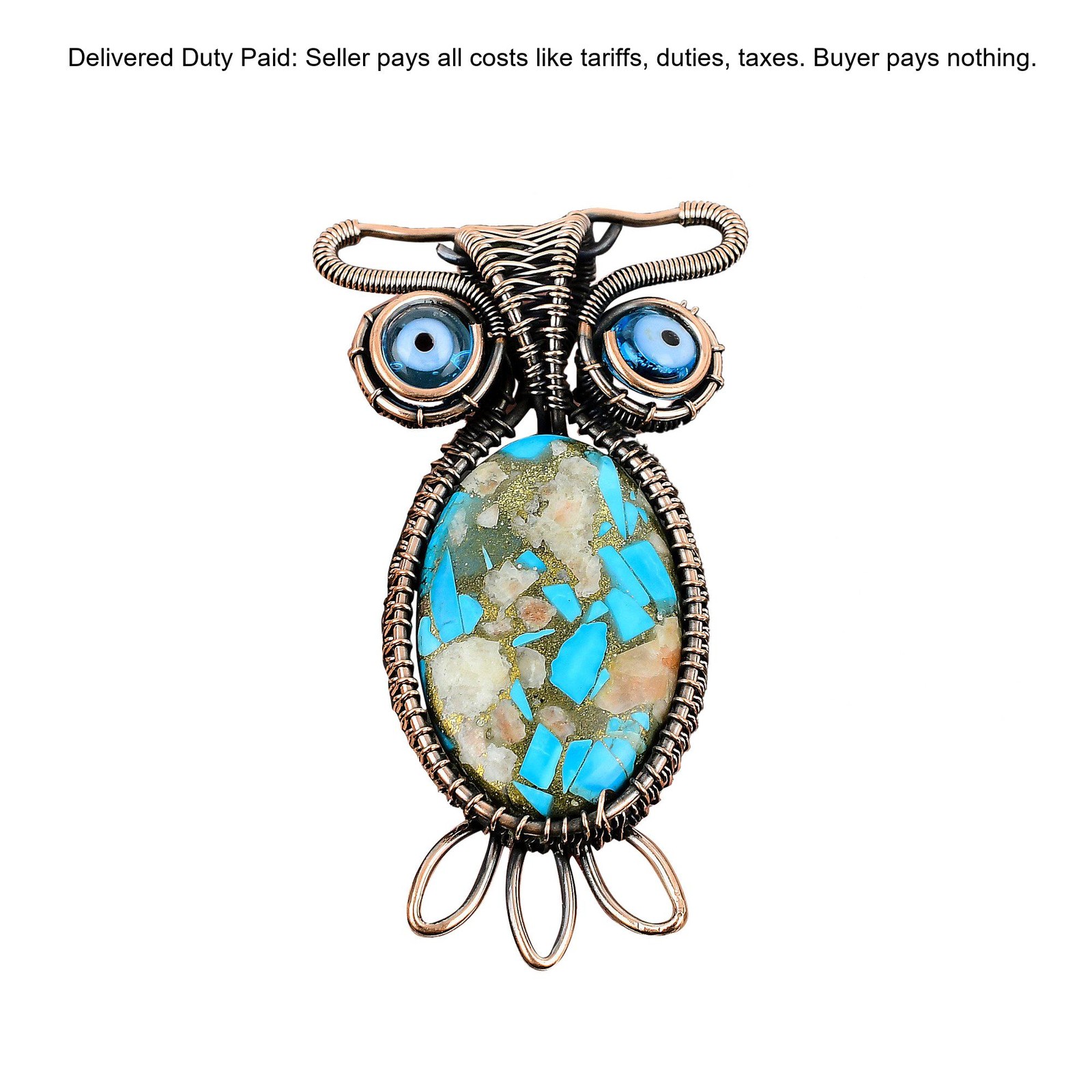 Copper Pink Opal Copper Turquoise Gemstone Blue Color Evil Eye Pendant Jewelry