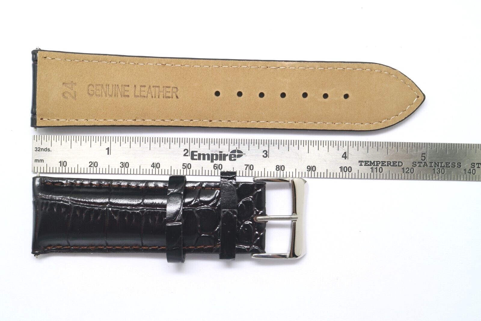 22mm 24mm 26mm Dark Brown Croco Embossed Leather Padded Men Watch Strap