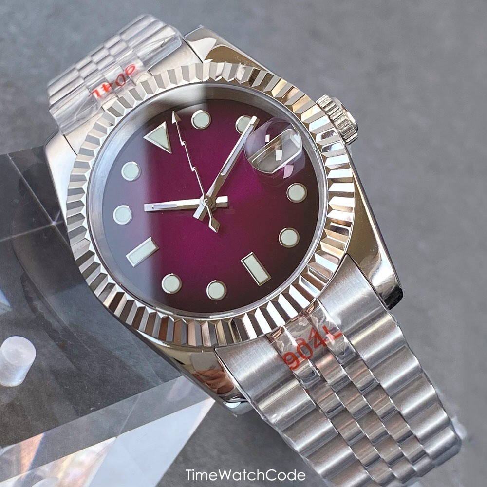 Purple Sunburst Dial NH35 Automatic Men Watch Mechanical Jubilee Strap 39mm
