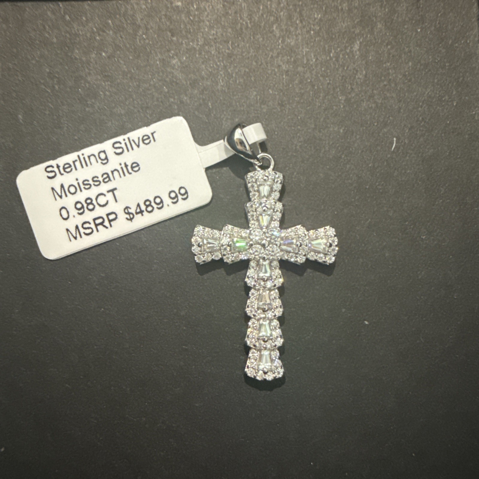 Sterling Silver Moissanite Cross Pendant 0.98 CT