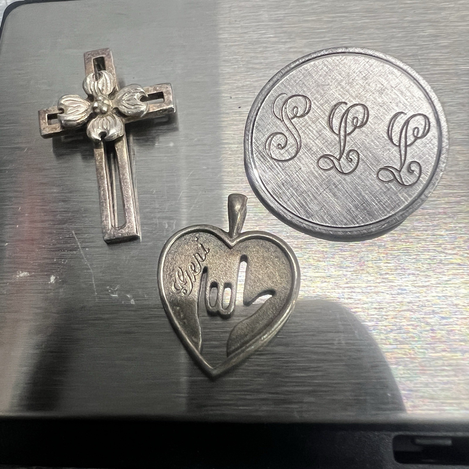 JC Ferrara 925 Sterling Silver Heart Drop Pendant Cross Lot 10.1g