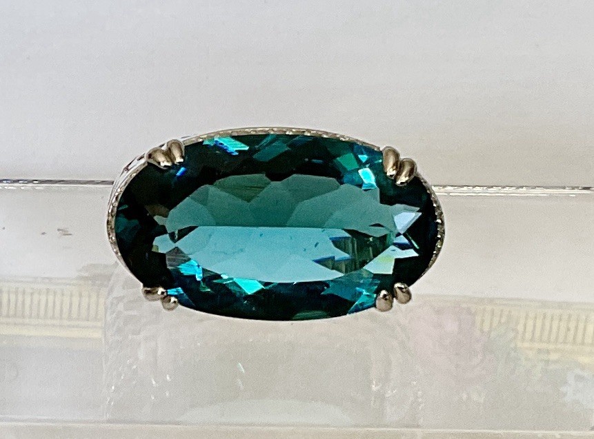 London Blue Topaz Ring – 18x13mm – 14.2Ctw – Filigree Setting In SS!!!