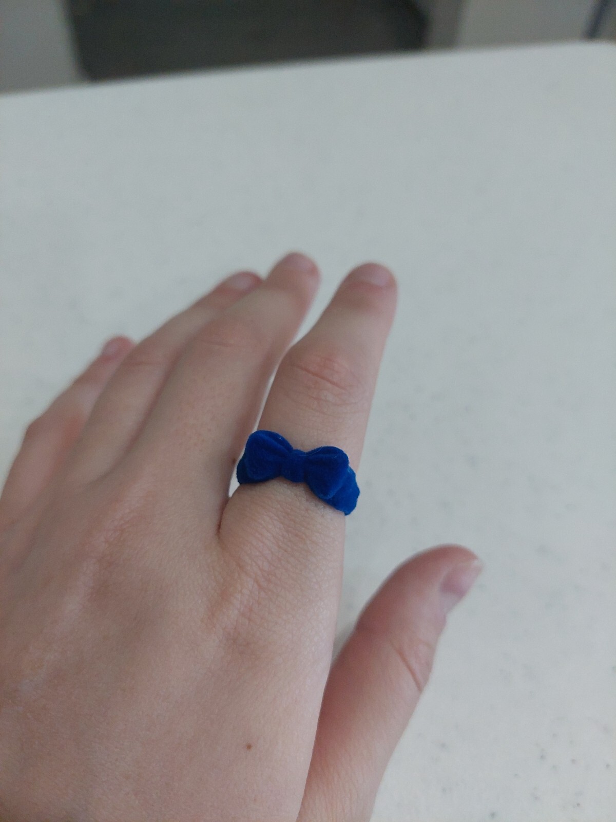 Kawaii Japanese Imported Flocked Fuzzy Ribbon Bow Ring Adjustable BLUE K-Pop