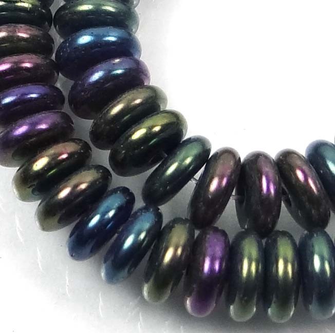 50 Czech Glass Rondelle Beads – Iris – Green 6x2mm