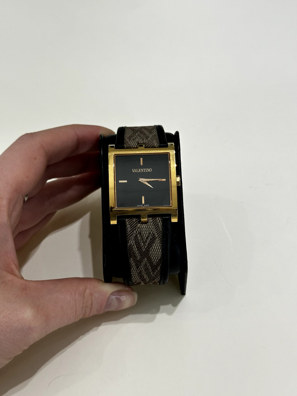 FINAL SALE!!!!! VALENTINO Black Ladies Monogram Logo V-Strap Watch