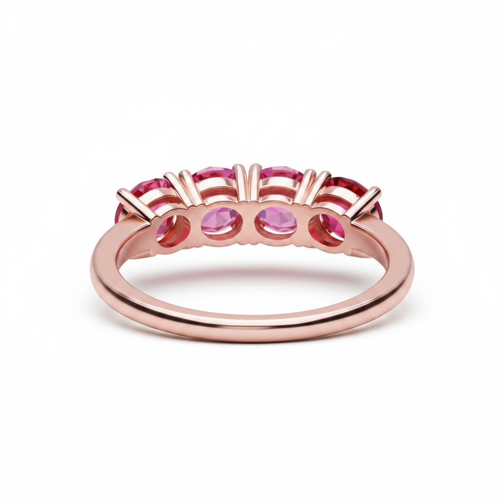 Gradient Pink Tourmaline Band Ring Round 4mm, Pink Tourmaline Gemstone Ring