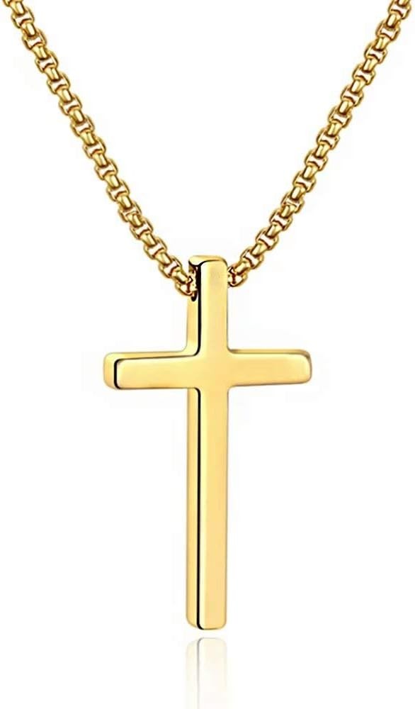 Cross Necklace, Silver Black Gold Stainless Steel Plain Pendant Necklace 18Inch