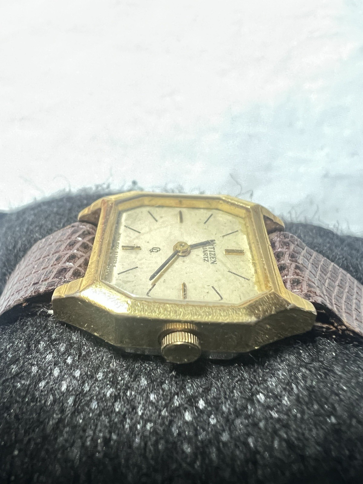 citizen vintage quartz2931-291892,Octagonal Ladies Dress Watch, Brown Lizard Ban