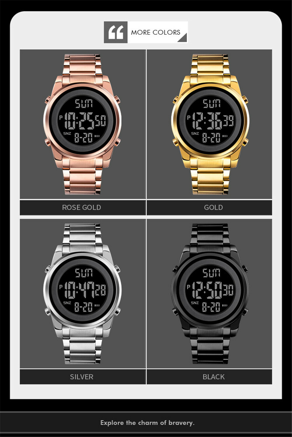 SKMEI Digital Men Watches Steel LED Wristwatch Male Electronic Alarm Watch Gifts