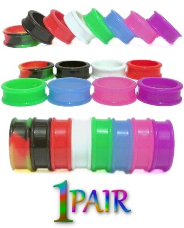 Pair 12g-50mm RED SILICONE FLAT FLARE TUNNELS Double Gauges Thin Flesh Ear 1209