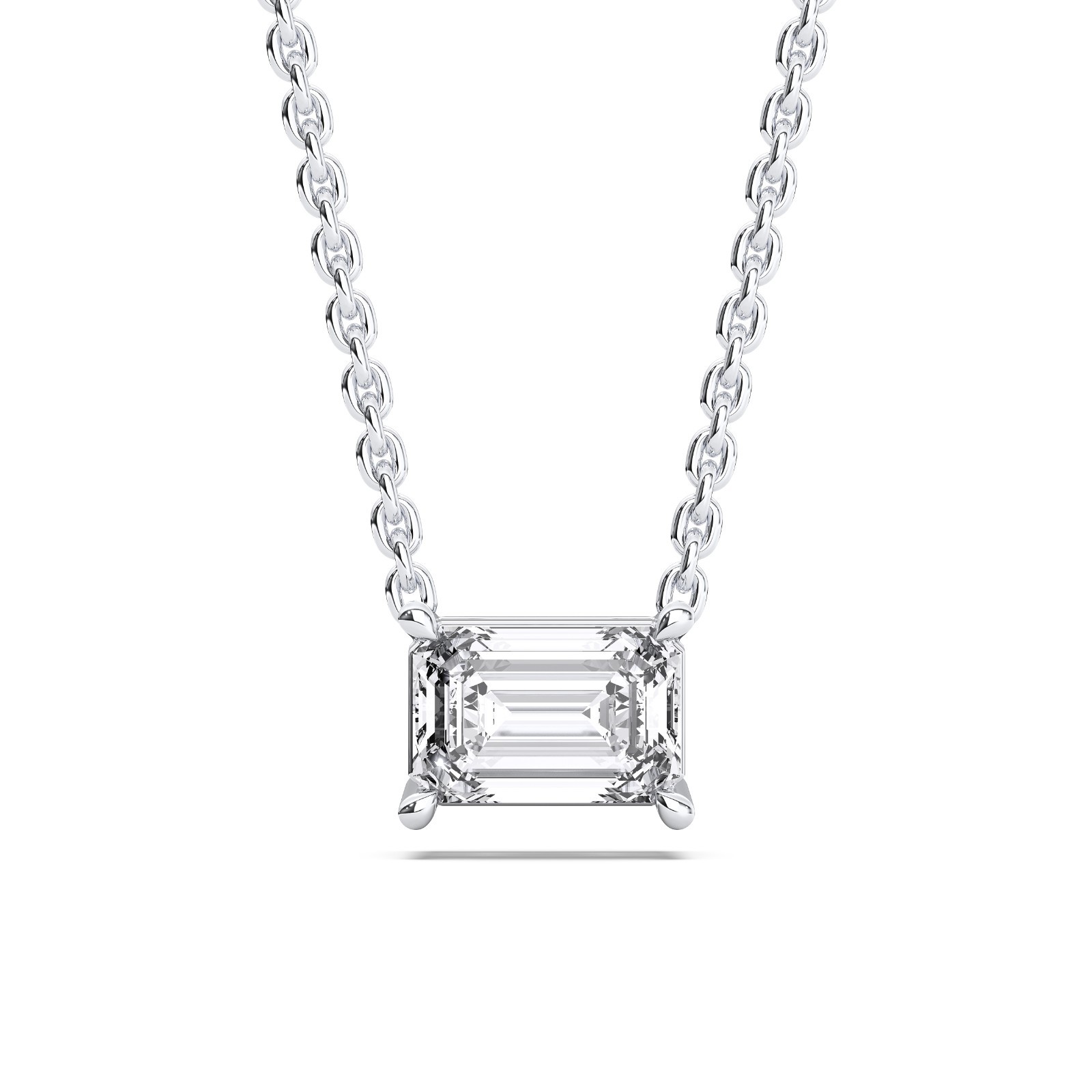 0.50Ct Emerald Cut Moissanite Pendant Necklace in 925 Silver & 10K, 14K Gold