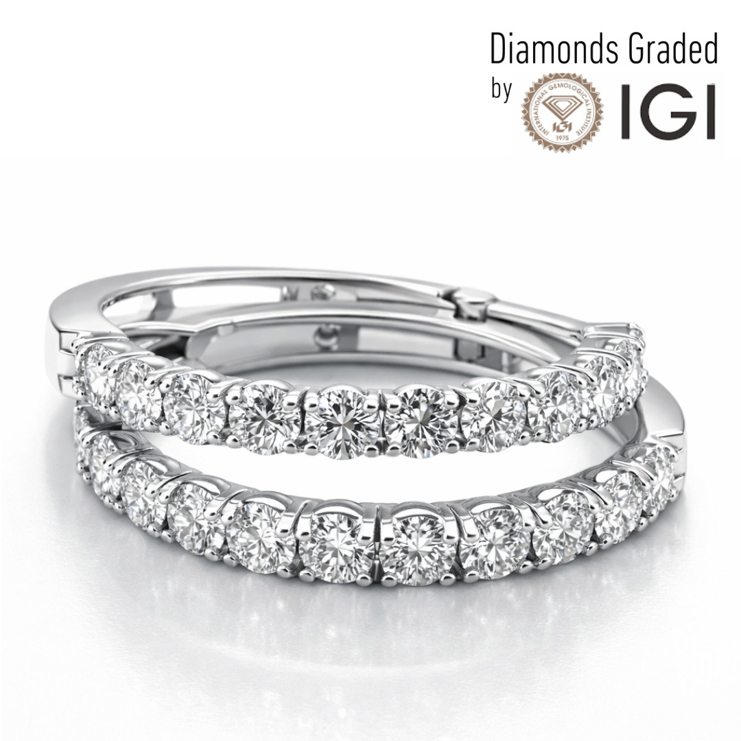 Natural Diamond 14K White Gold 1.35 Ct Round Hoop Earrings VS2-SI1 F-G IGI Cert