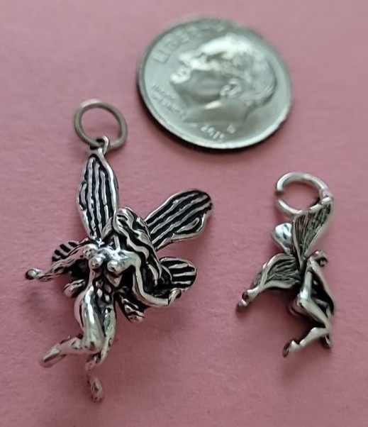 Sterling Silver Fairy Flying Poised or Fairy Dainty Choose Charm Pendant 925 USA