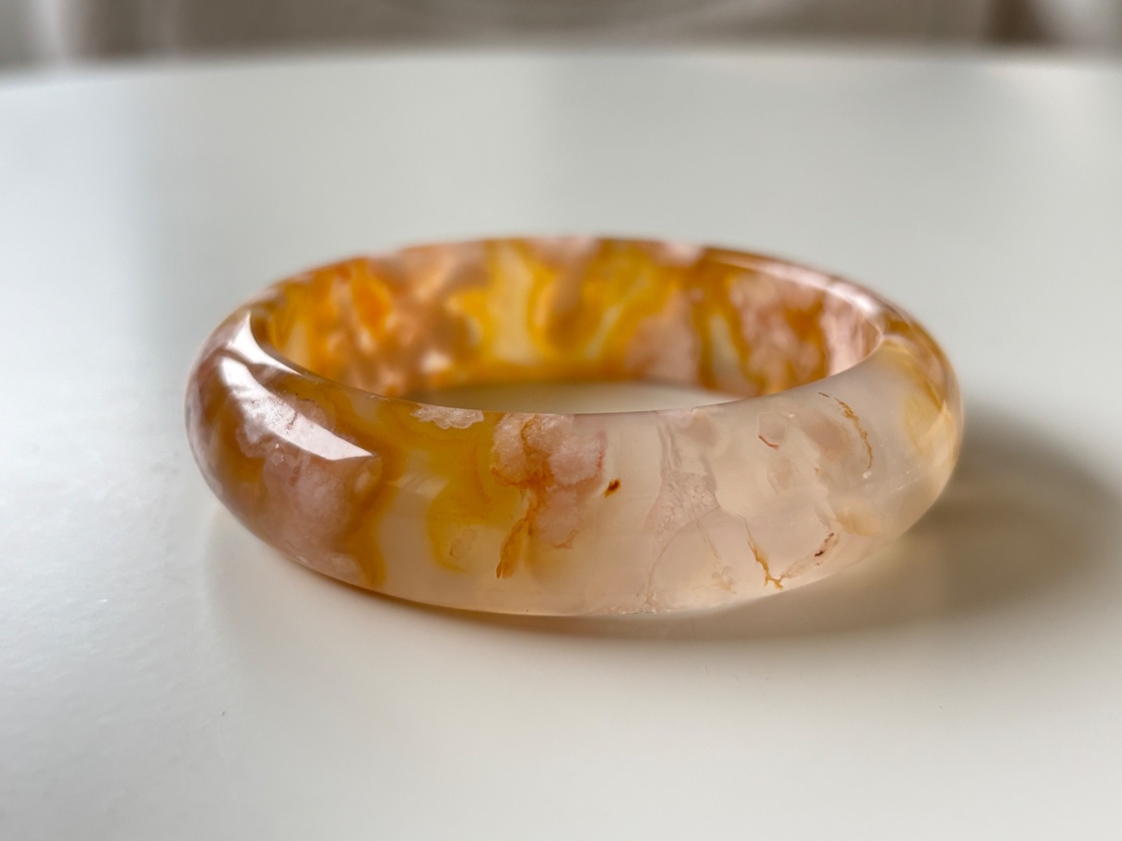 61mm Natural Cherry Blossom Agate Bangle Sakura Flower Quartz