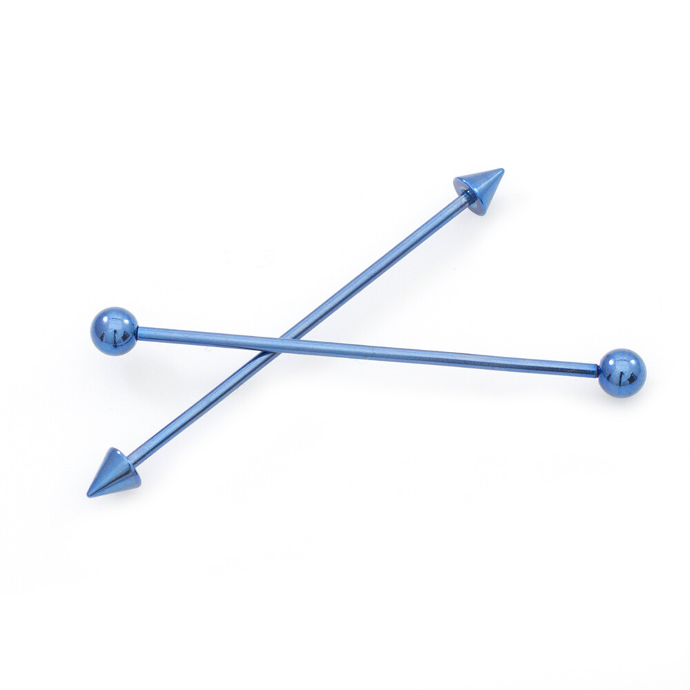 Pair of Industrial straight Barbell 14g spike and ball design Anodized Titanium