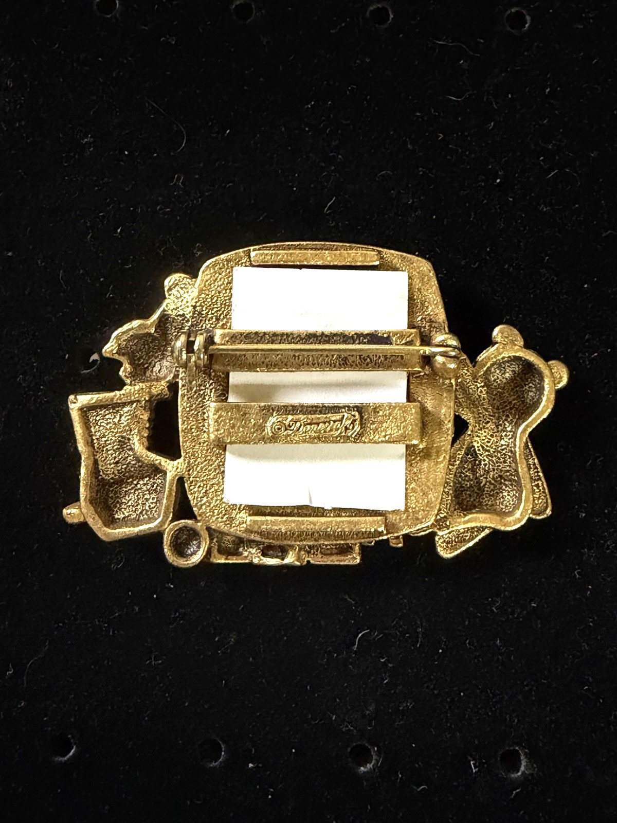 Vtg New DANECRAFT It’s A Boy Birth Photo SIGNED Brooch Pin Antique Gold Plate 2″