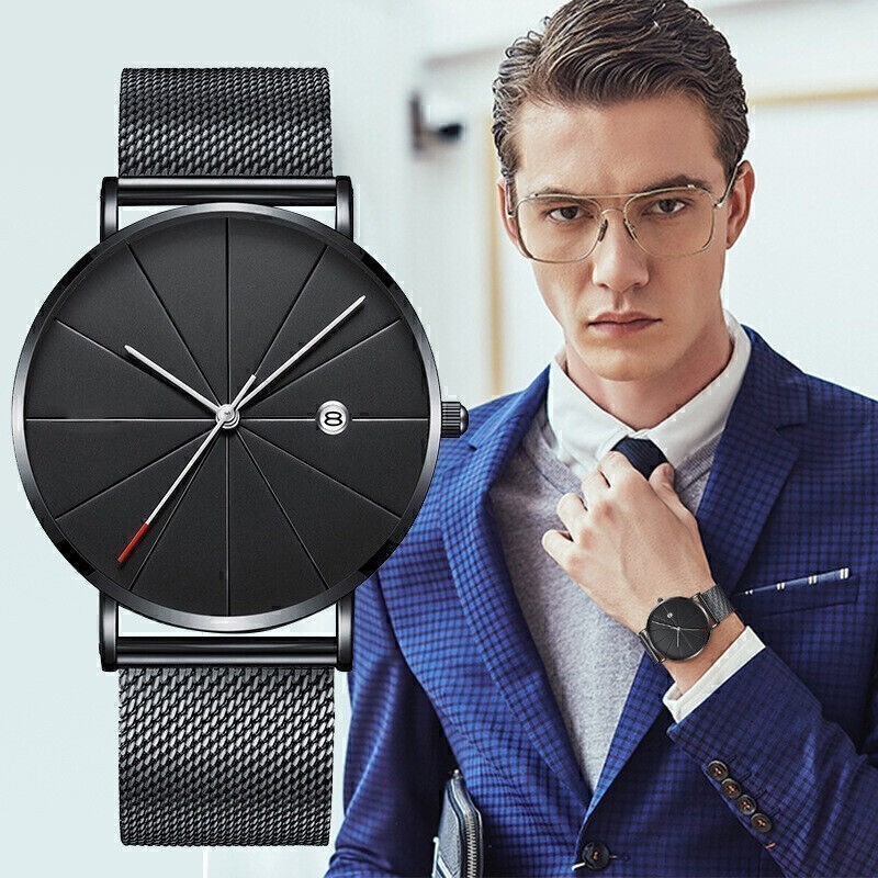 Ultra Casual Men’s Thin Quartz Analog Wrist Watch with Stainless Steel Mesh Band