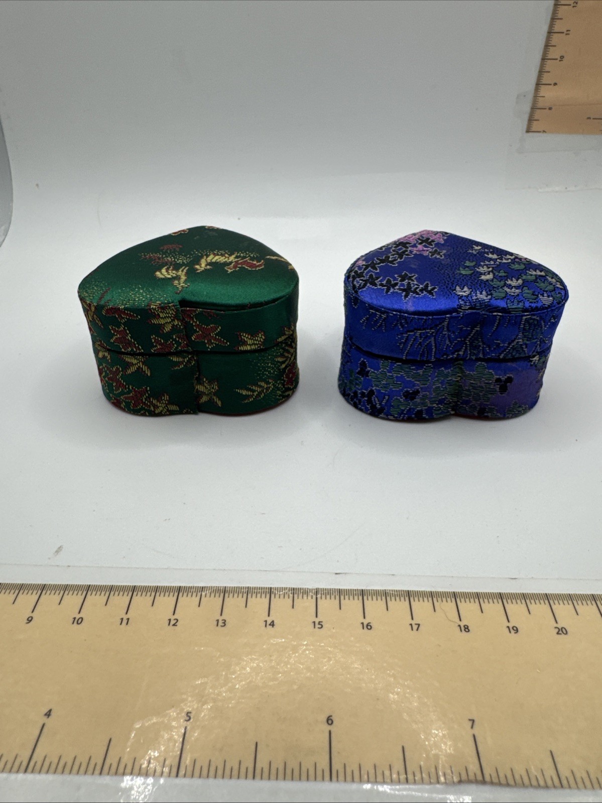 Set Of 2 Asian Ring Jewelry Box Compact Fabric Floral Portable – Heart Shaped