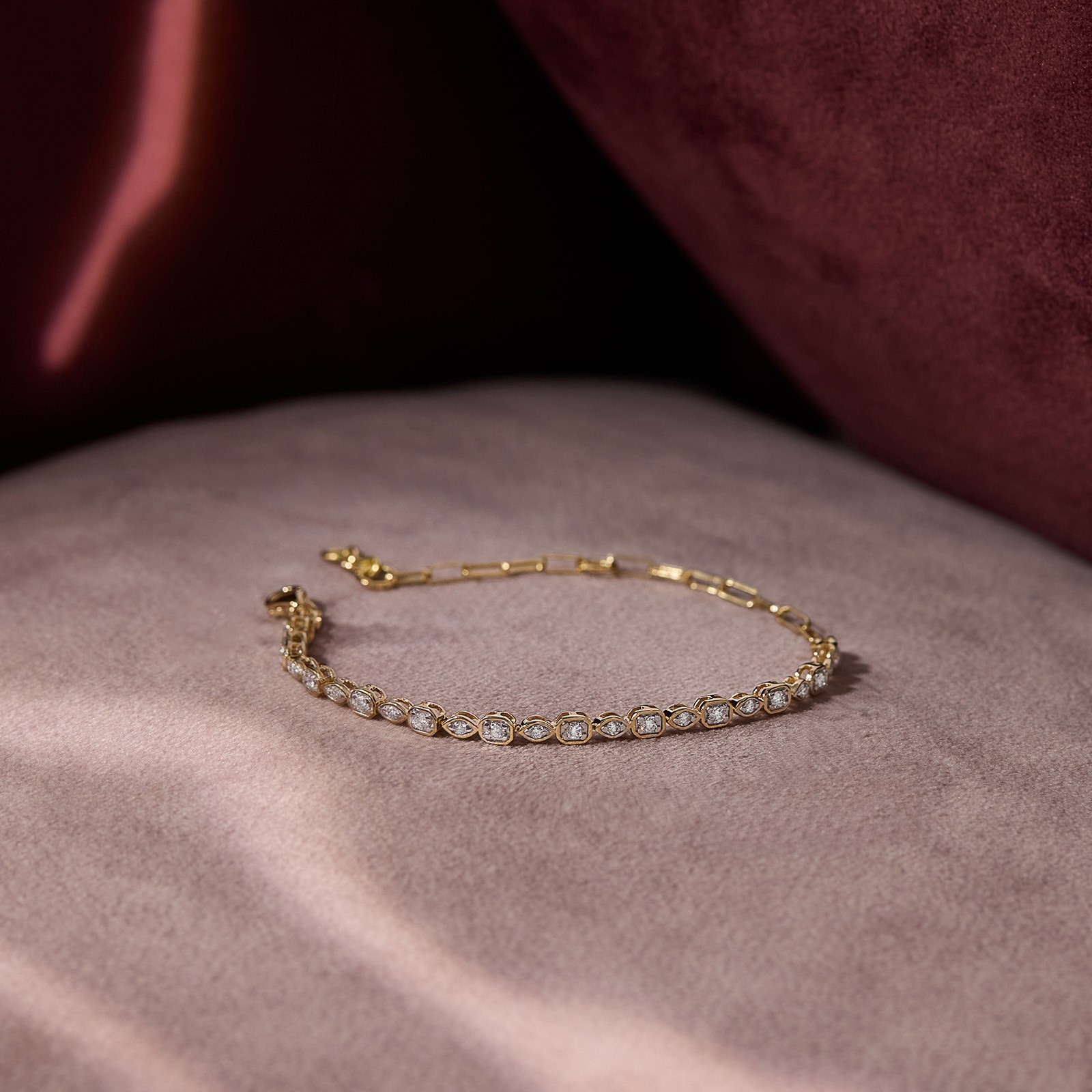 Multi-Shape 3Ct Lab Grown Diamond Tennis Bracelet 18k Yellow Gold Wedding Gift