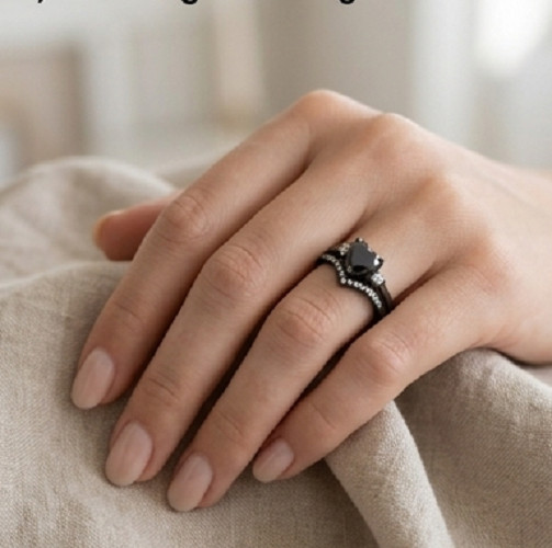 4.50Ct Heart Cut Simulated Black Diamond Bridal Set Ring 14k White Gold Plated