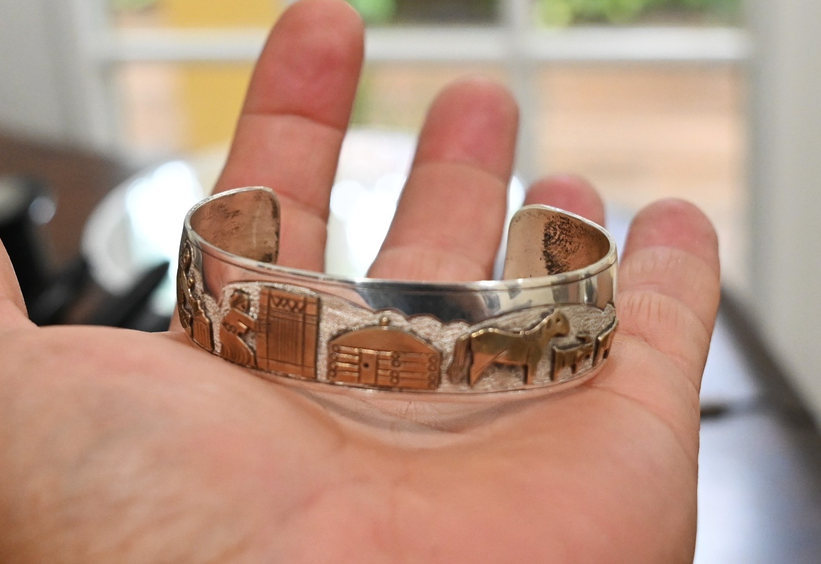 Navajo 12k GF & Silver by Jacob Kahe Storyteller Cuff 6 1/2 to 7″ fit 29 grams