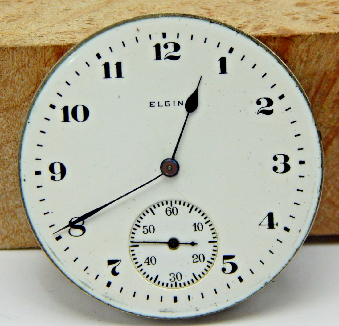 Antique 1921 Elgin 291 16s 7 jewel men’s pocket watch movement with dial & hands