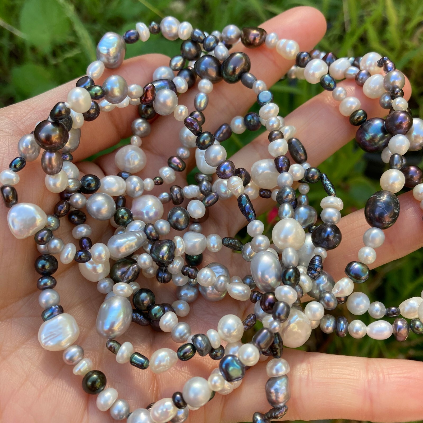 180cm size3-9mm baroque White black grey freshwater pearl Morandi color necklace
