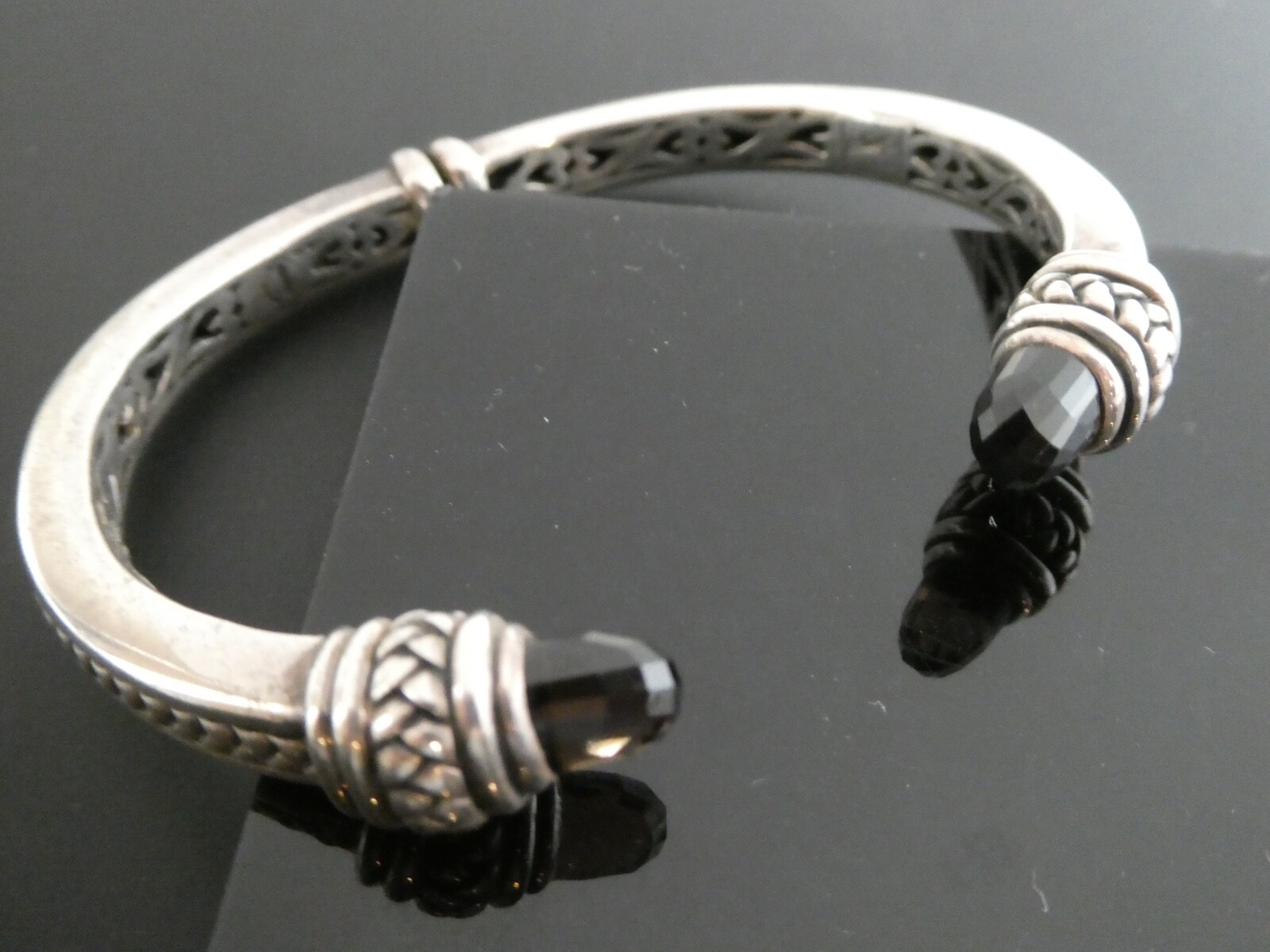 Scott Kay Sterling 925 Smoky Quartz Basketweave Cuff Bracelet Sz. 6.75″