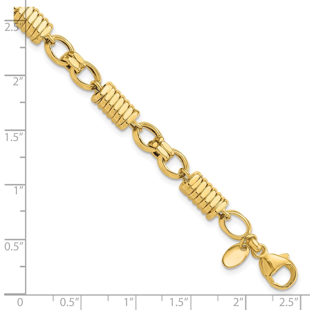14k Yellow Gold Polished and Grooved 5.4mm Fancy Link Mens Bracelet 8.5″