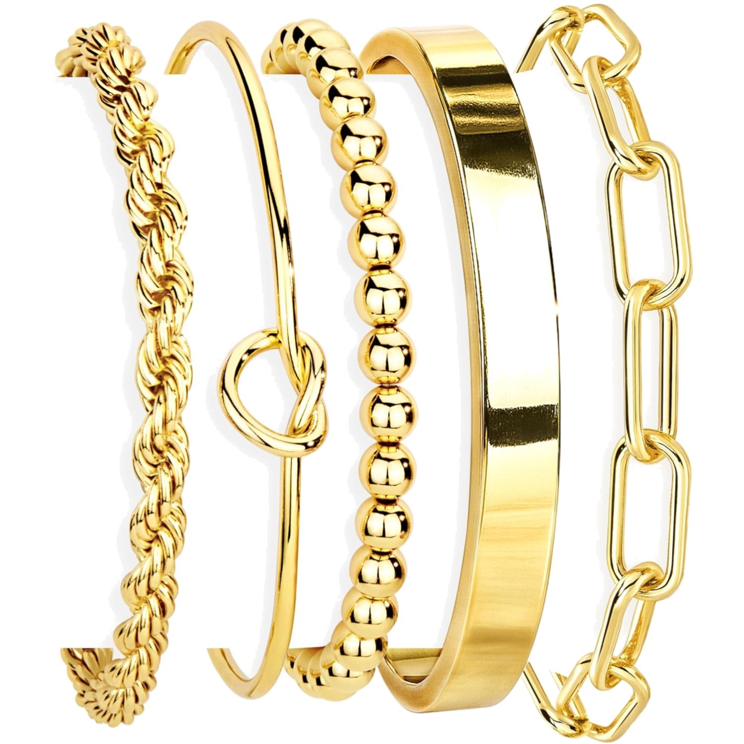 Trendy Stackable Gold Bracelet Set for Women – Non-Tarnish & Waterproof, 3 Count