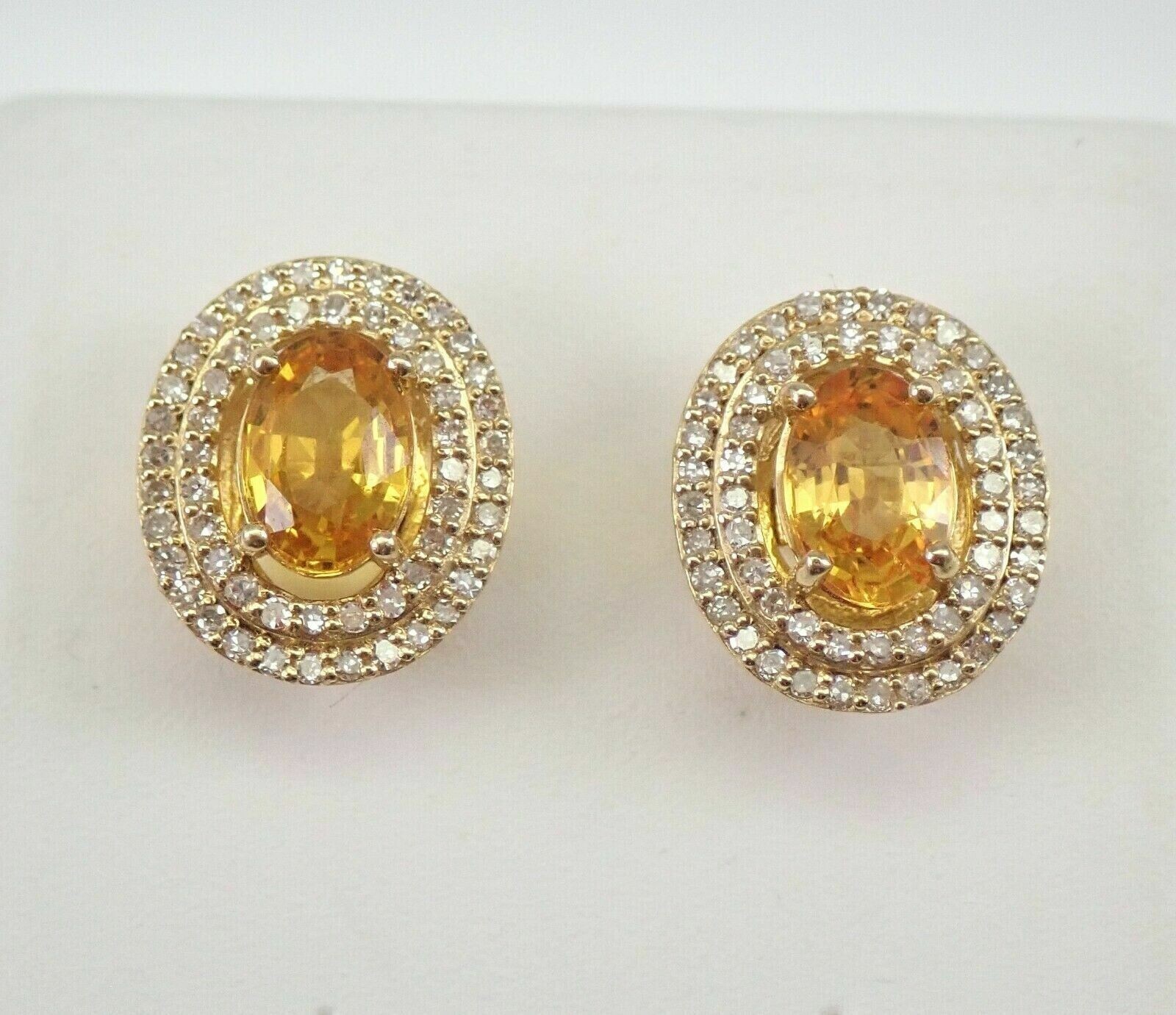 2Ct Oval Cut Simulated Yellow Citrine Halo Stud Earrings 14K Yellow Gold Plated