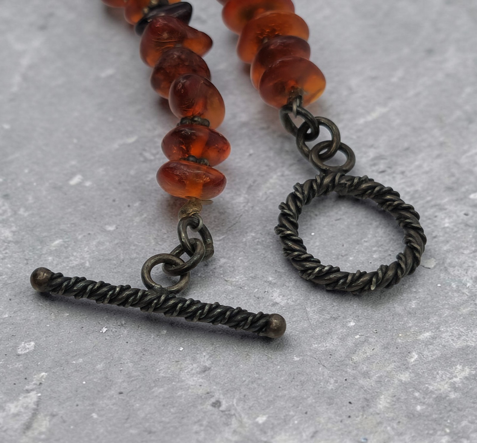 Genuine Amber Amethyst Sterling Silver Wire Wrapped Bead Necklace 19.25″ 28g