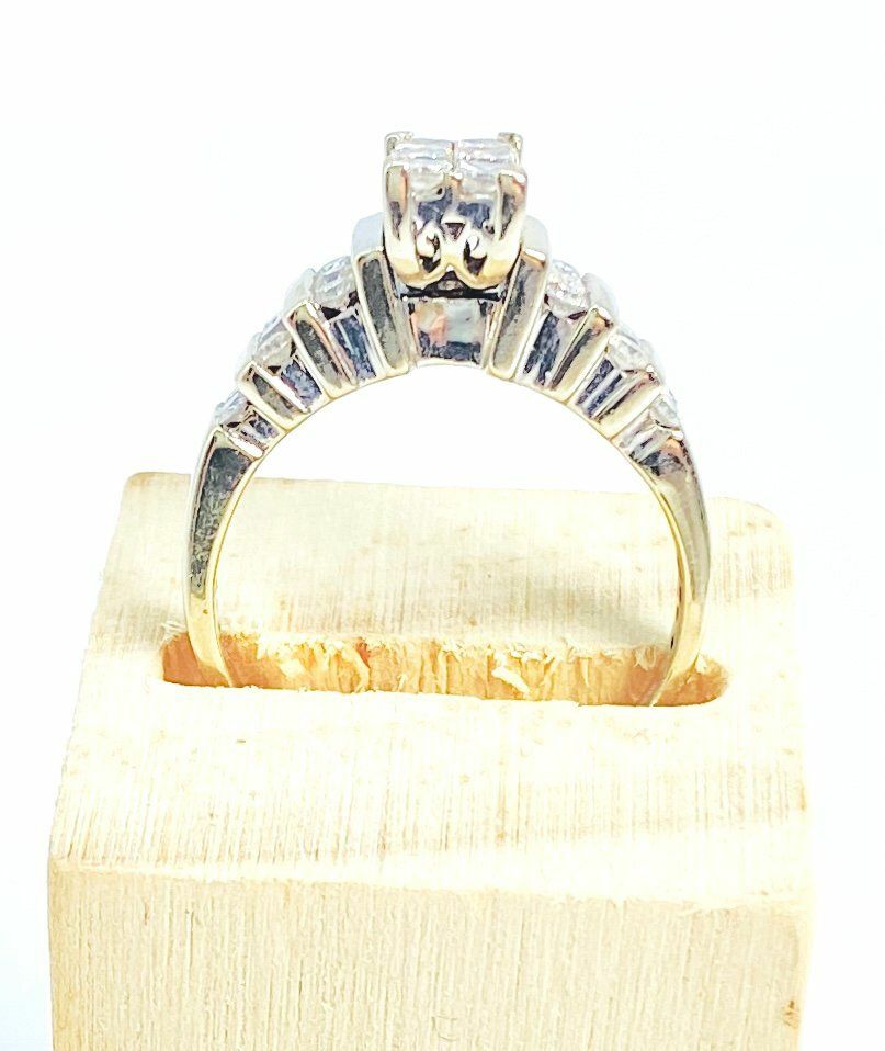 14K White Gold 1.00 Ct Princess Cut/Round Diamond Engagement Size 9 Ring