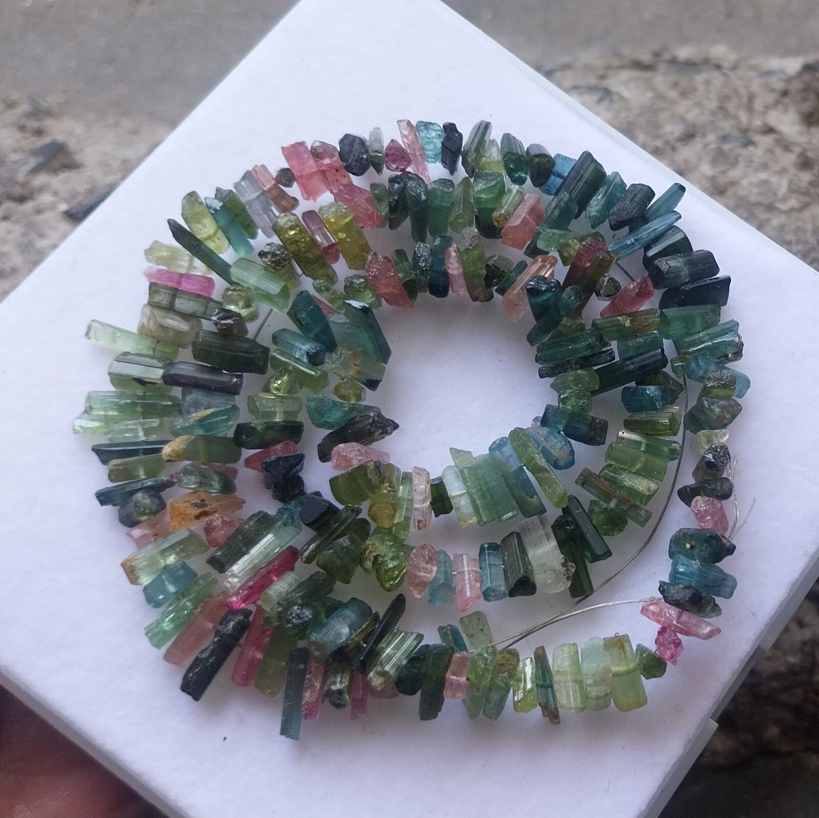 105 Ct 4 to 11 MM Natural Multi Color Tourmaline Raw Rough Pencil 18 Inch Beads