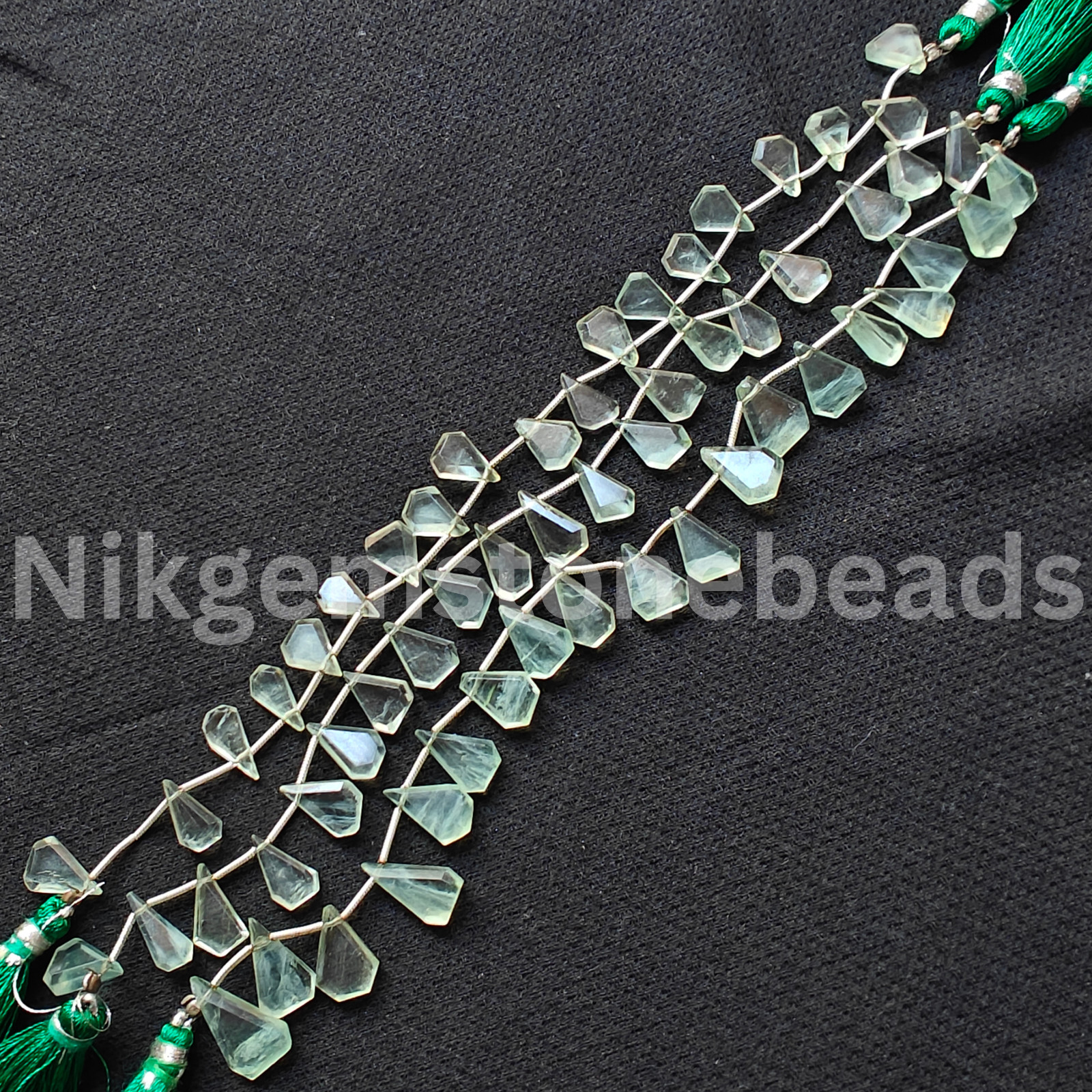 Natural Green Fluorite Beads, Briolette Faceted Cut Triangle Gems, 10.50-13.0 MM